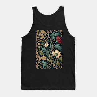 Floral Garden Botanical Print Black Background Tank Top